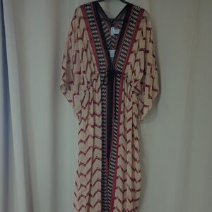 Soft Surroundings Caftan Maxi DressWomen's 3x 2x Orange Cream Aztec Cruise Vacay